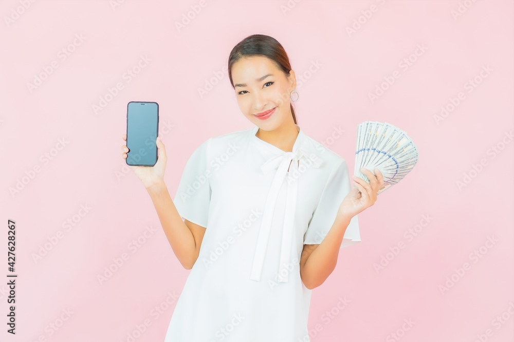 Portrait beautiful young asian woman with a lot of cash and money Portrait beautiful young asian woman with a lot of cash and money