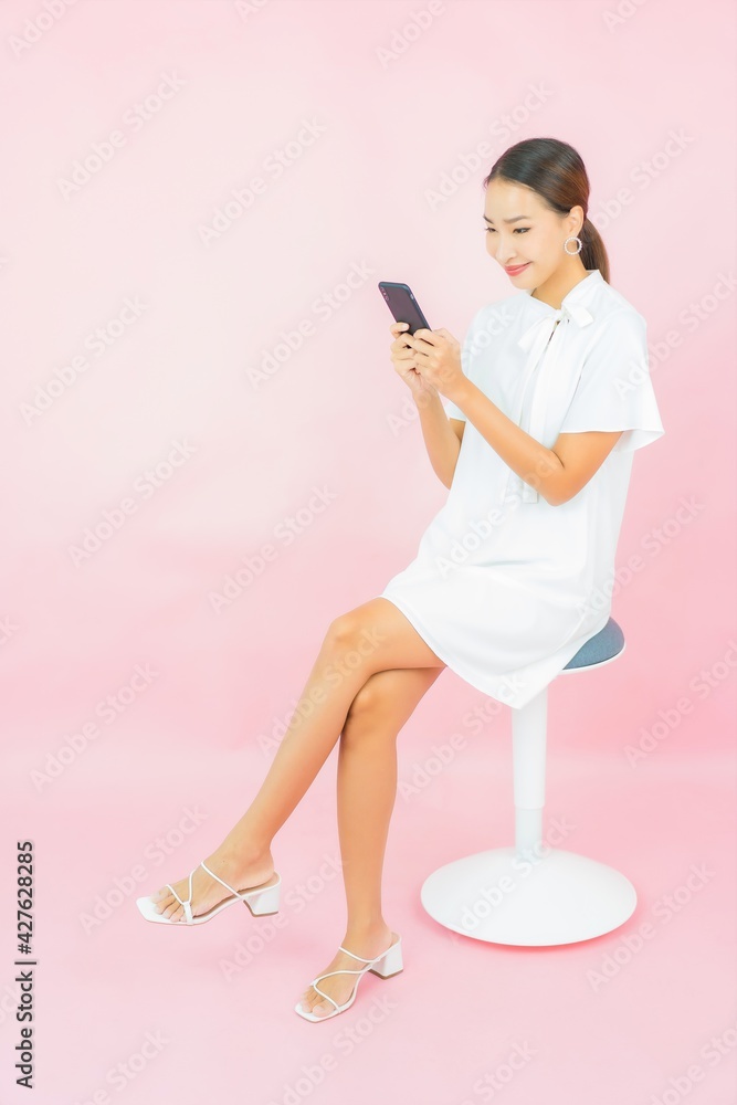 Portrait beautiful young asian woman with smart mobile phone Portrait beautiful young asian woman with smart mobile phone