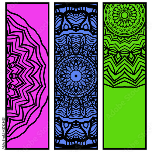 Card template with floral mandala pattern. Business card for fitness center, sport emblem, meditation class. Vector illustration