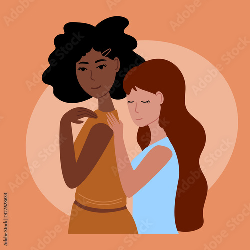 Friends, Family and Sweetheart Support. The warmth and comfort of a best friend. Multinational Union. Vector illustration