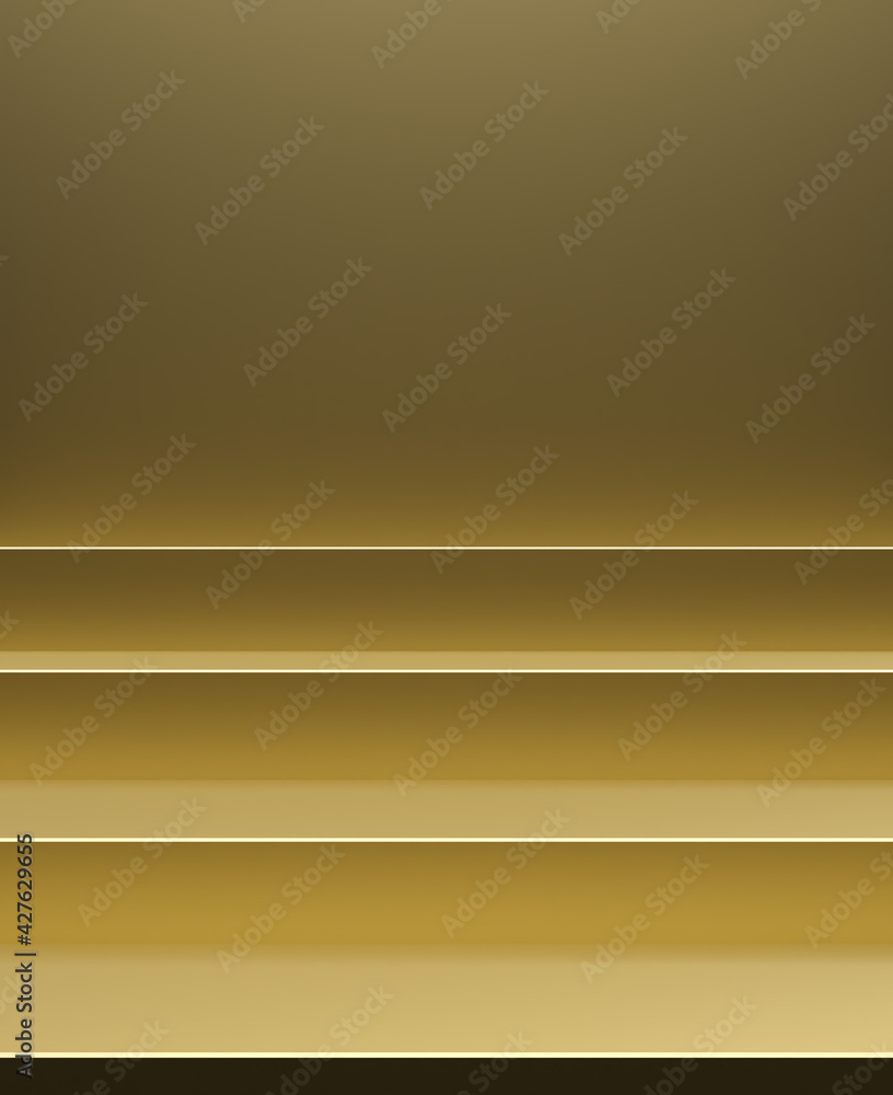 Podium, gold platform background, golden product display pedestal. Luxury stage stair or podium scene for product showcase background
