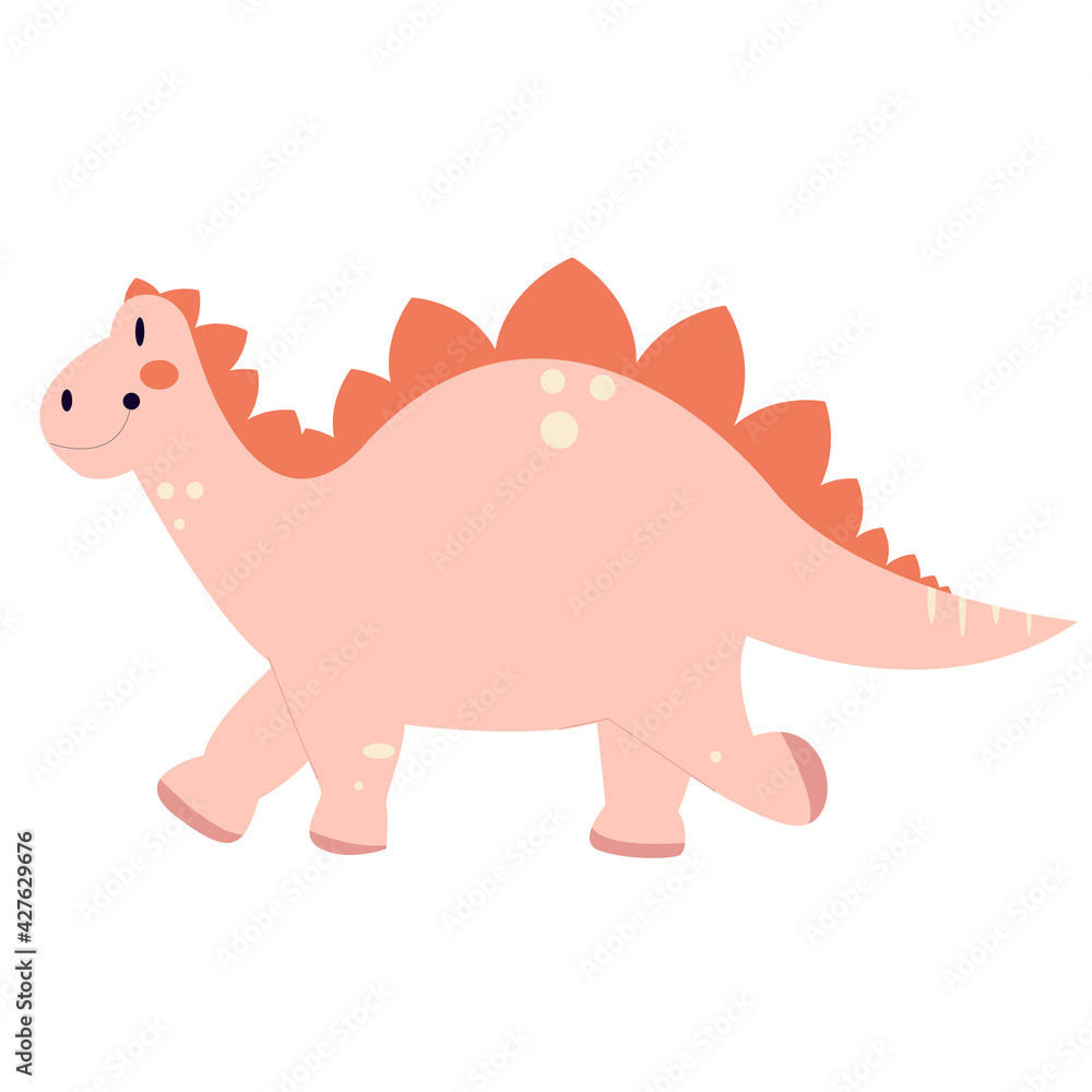 Stegosaurus dinosaur isolated on white background. Vector funny children's illustrations on the theme of the Jurassic period.