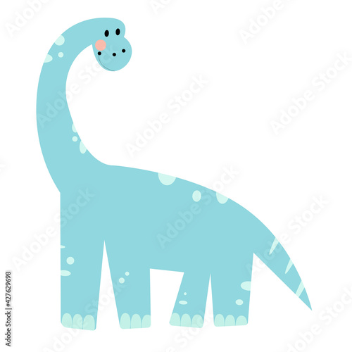 Vector dinosaur in simple childish style. Abstract flat brachiosaurus isolated on white background.