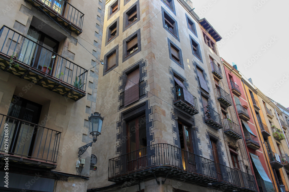 BARCELONA, SPAIN - OCT 24, 2019: Old architecture of the streets of Barcelona