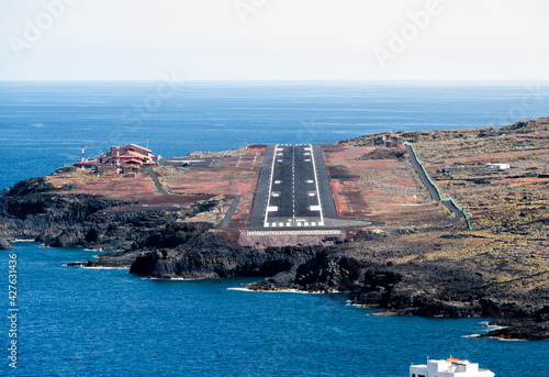 Aerial view of the runway at El Hierro airport in the Canary Islands photo