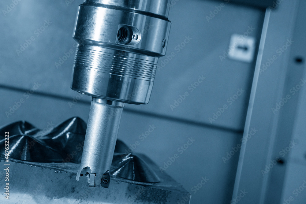 The CNC milling machine rough cutting the injection mold parts by indexable endmill tools. The mold and die manufacturing process by machining center with the solid endmill tools. The CNC milling machine rough cutting the injection mold parts by indexable endmill tools. The mold and die manufacturing process by machining center with the solid endmill tools.
