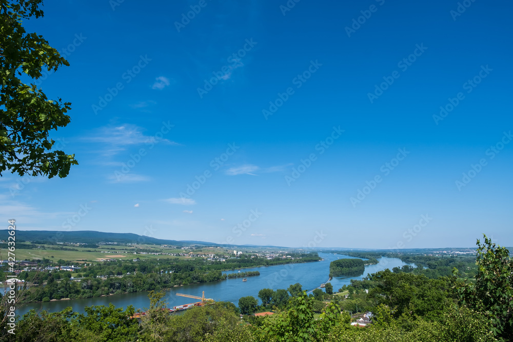 View of the Rhine near Bingen / Germany under a blue sky 