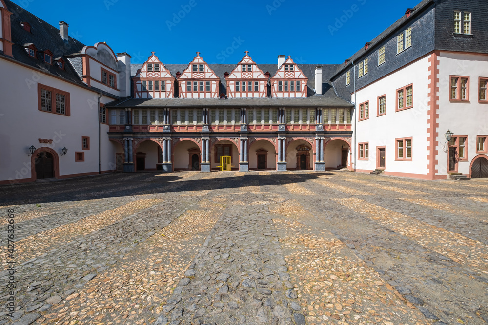 View towards part of the building of the castle in Weilburg an der Lahn / Germany 