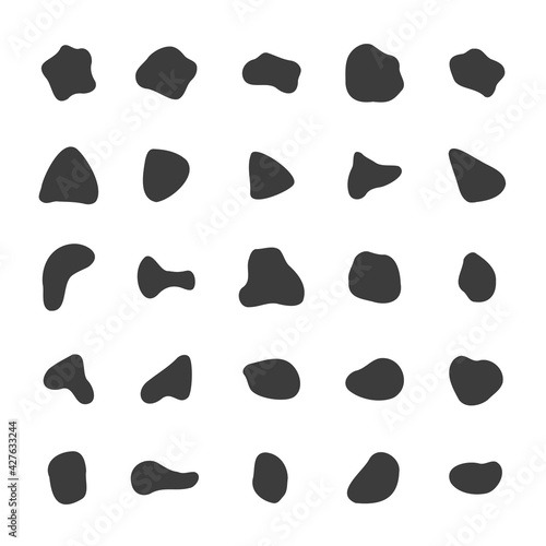 Random organic shapes collection. Black blob elements, splodge monochrome minimal forms