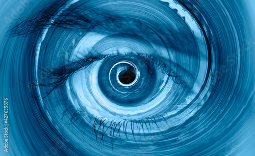 Hypnosis Spiral in eye with vertigo 
 -  Image of abstract spiral hazel eye  photo