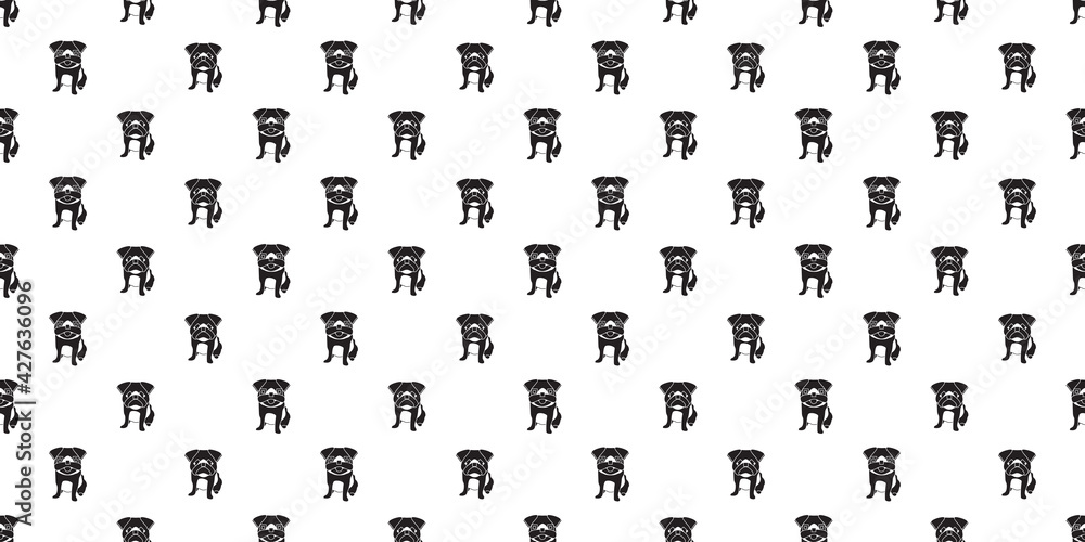 Naklejka premium Dog seamless pattern, Pug on white background. 