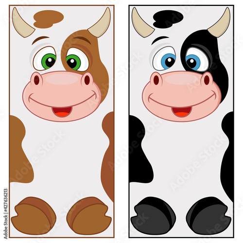 Vector bookmark for a book in the form of a cow. A set of two bookmarks on a white background.