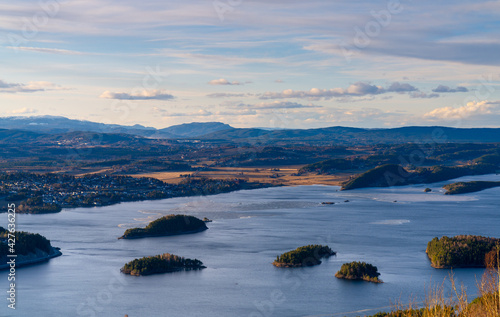 Steinsfjorden, a branch of Lake Tyrifjorden located in Buskerud, Norway. View from Kongens Utsikt (Royal View) at Krokkleiva photo