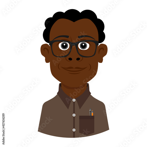 A genius with a disheveled hairdo and horn-rimmed glasses. Vector man illustration on white background.