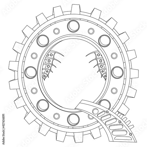 Vector letter Q coloring book. An illustration on the theme of the alphabet in the steampunk style.
