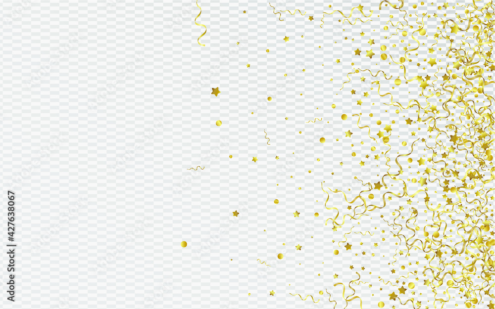 Gold Confetti Anniversary Vector Transparent Background. Celebrate Ribbon Design. Serpentine Swirl Poster. Yellow Decoration Branch.