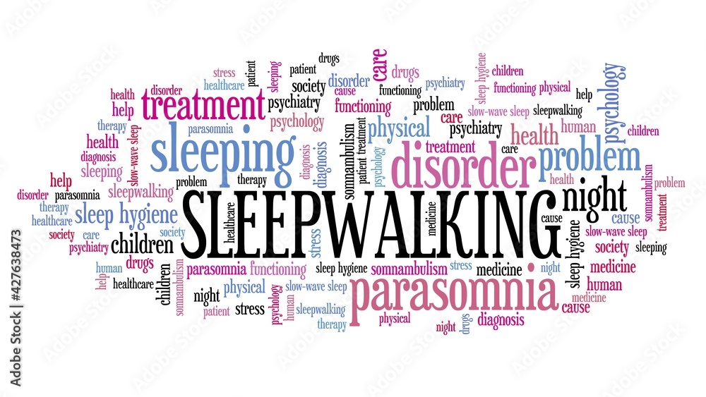 Obraz premium Sleepwalking - word cloud graphics for sleep disorder