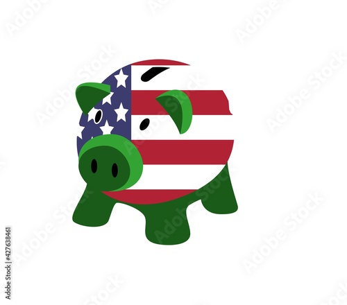 Ahorro en EEUU . Hucha cerdo con la bandera  de EEUU