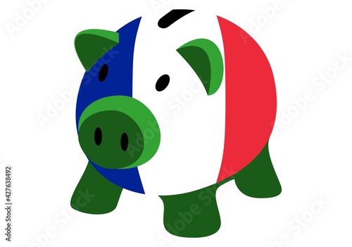 Ahorro en Francia . Hucha cerdo con la bandera  de Francia