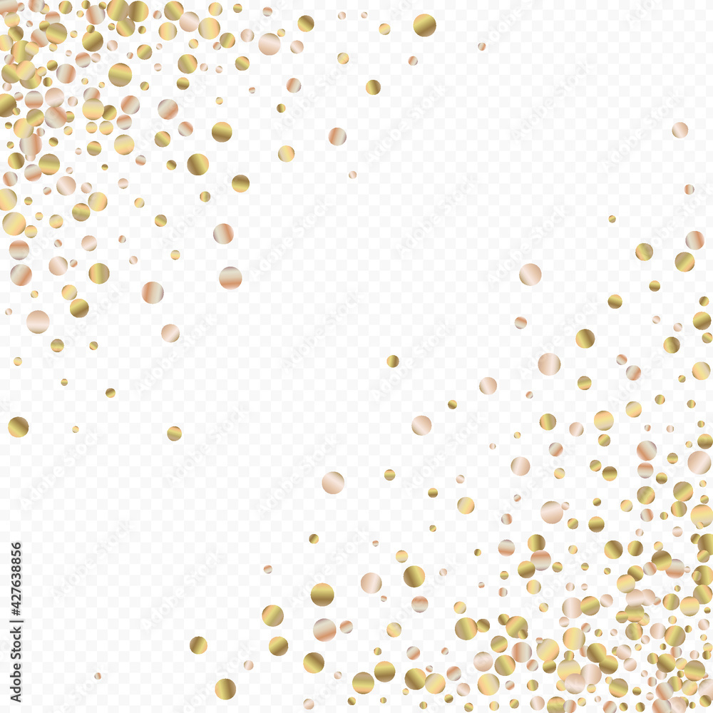 Bronze Confetti Vector Transparent Background. Paper Shine Backdrop. Gold Sparkle Falling Card. Rain Christmas Illustration.
