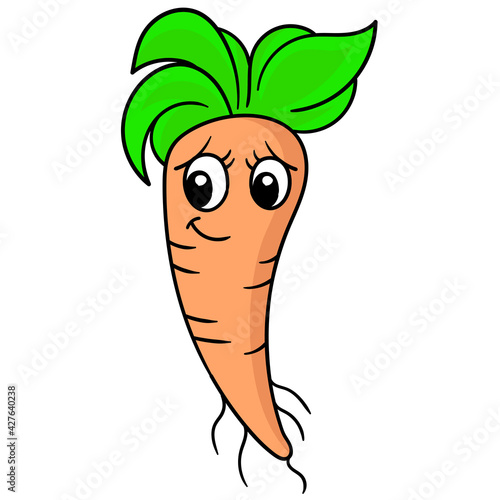 vegetable carrot face beautiful woman. doodle icon image kawaii