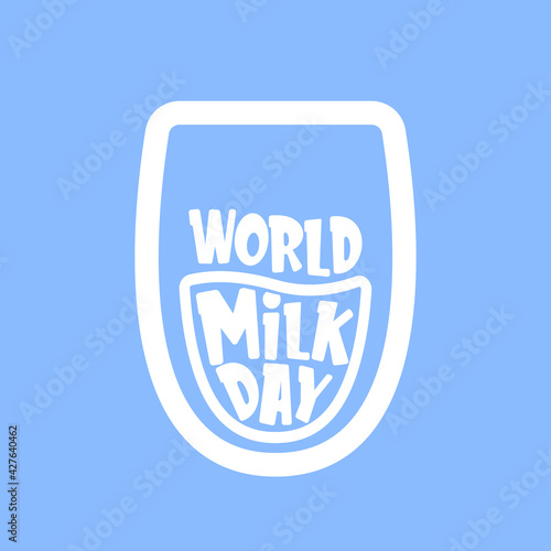 vector wold milk day outline style icon or label isolated on violet background. Milk day greeting poster design template. Milk day logo with milk glass