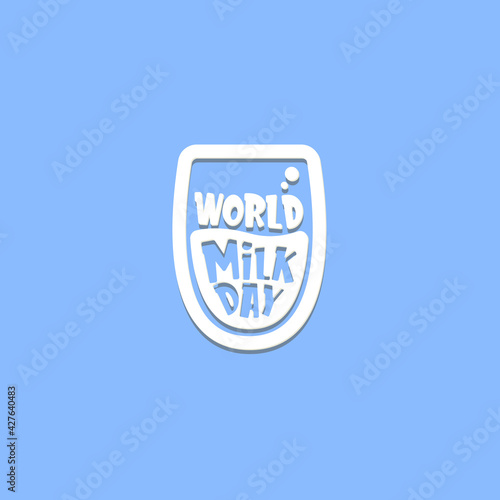 vector wold milk day outline style icon or label isolated on violet background. Milk day greeting poster design template. Milk day logo with milk glass