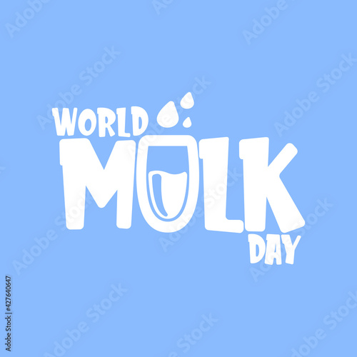 vector wold milk day outline style icon or label isolated on violet background. Milk day greeting poster design template. Milk day logo with milk glass