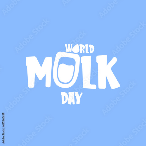 vector wold milk day outline style icon or label isolated on violet background. Milk day greeting poster design template. Milk day logo with milk glass