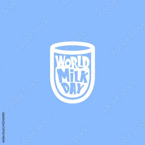 vector wold milk day outline style icon or label isolated on violet background. Milk day greeting poster design template. Milk day logo with milk glass