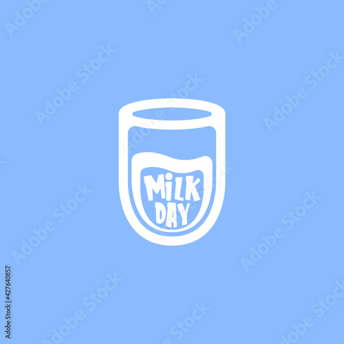 vector wold milk day outline style icon or label isolated on violet background. Milk day greeting poster design template. Milk day logo with milk glass