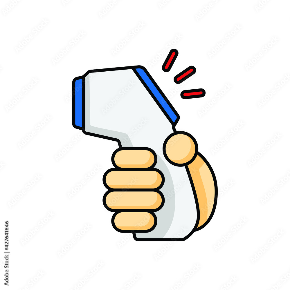 Measure body temperature scanner in drawing style isolated vector. icon