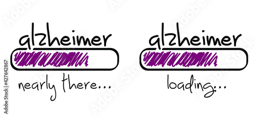 Slogan alzheimer , nearly there or loading. Dementia Disease. Mind Memory Loss Problem. Flat vector demented sign.