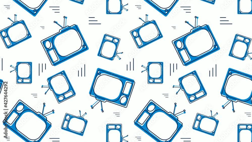 animated seamless pattern with old TV icon with antenna. World Television Day 21 November. Ornament for background decoration. Design element. Looped video animated seamless pattern with old TV icon with antenna. World Television Day 21 November. Ornament for background decoration. Design element. Looped video