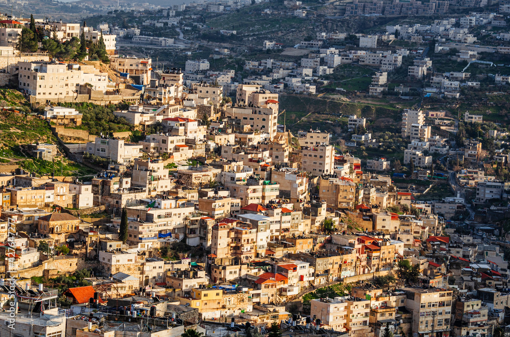 Arab neighborhood on the hillside  in Jerusalem, Israel.