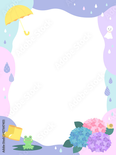 雨の日　梅雨　あじさいフレーム　POP