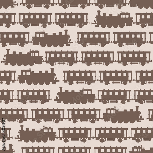 retro steam train and wagons. Seamless pattern. Texture for fabric, wrapping, wallpaper. Decorative print.Vector illustration © svetlanasmirnova