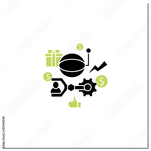 Technological unemployment glyph icon.Fighting against technologization and automation enterprises. Jobs loss. Universal basic income concept.Filled flat sign. Isolated silhouette vector illustration