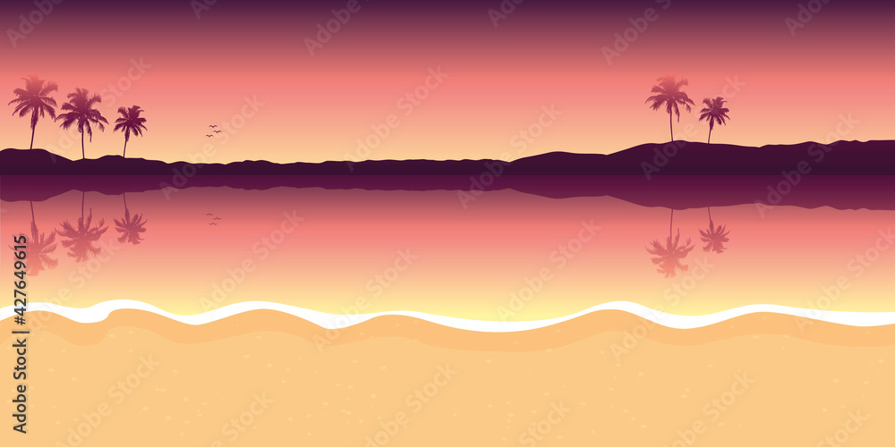 purple paradise palm beach landscape summer background