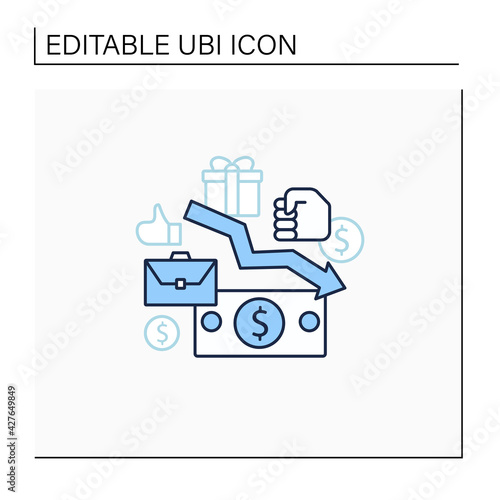 Low wages line icon. Important problem. Discouraging low wages. Less money.Universal basic income concept. Isolated vector illustration.Editable stroke