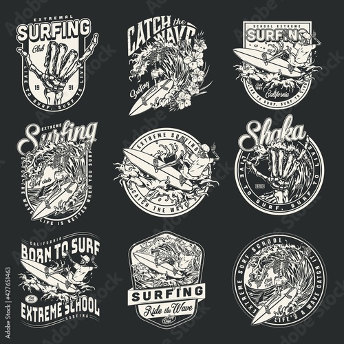 Extreme surfing vintage monochrome prints