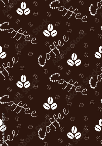 Seamless pattern with coffee beans and the inscription coffee. Suitable for fabrics, banners, posters, coffee shop decoration. Vector