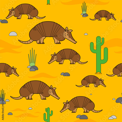 Armadillo pattern seamless. Animal armor-clad background. Baby fabric ornament