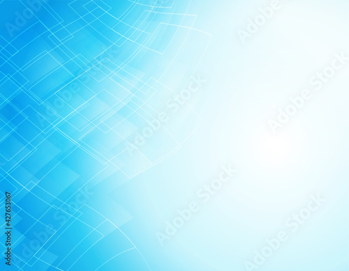 abstract background with transparent flying lines and light shapes and blue ice gradient
