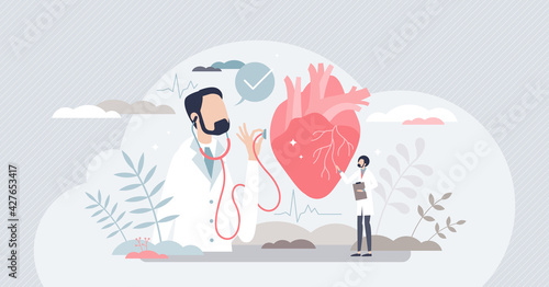 Cardiologist and heart health doctor as organ specialist tiny person concept