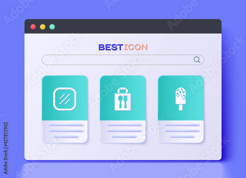Set Online ordering and delivery, Steak meat and Ice cream icon. Vector