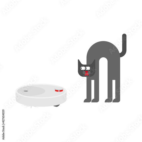 Cat and robot vacuum cleaner. vector illustration