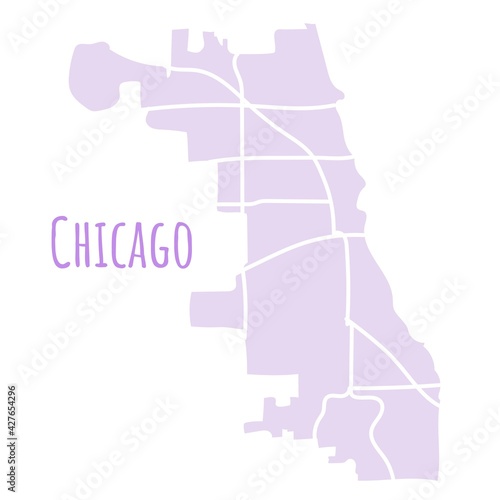 Chicago USA map silhouette administrative division, vector map isolated on white background. boundary map with streets. High detailed illustration.