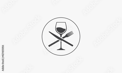 crossed knife and fork wine glass with circle line vector illustration on white background. creative icon.