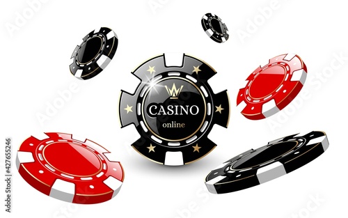 Red and black casino chips on white background in vector EPS10